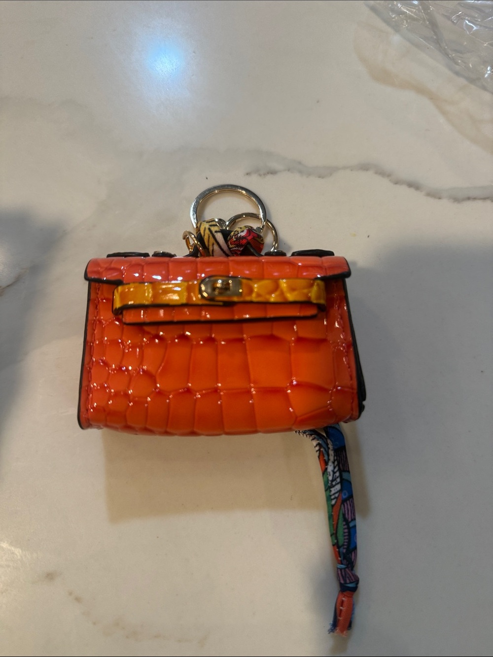 Croc-Embossed Mini Top-Handle Bag in Vibrant Orange